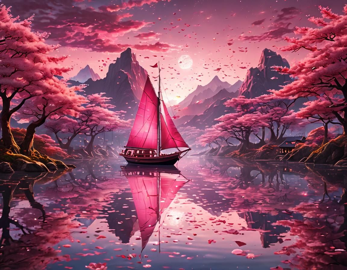 Pink Sunset on a Magical Lake