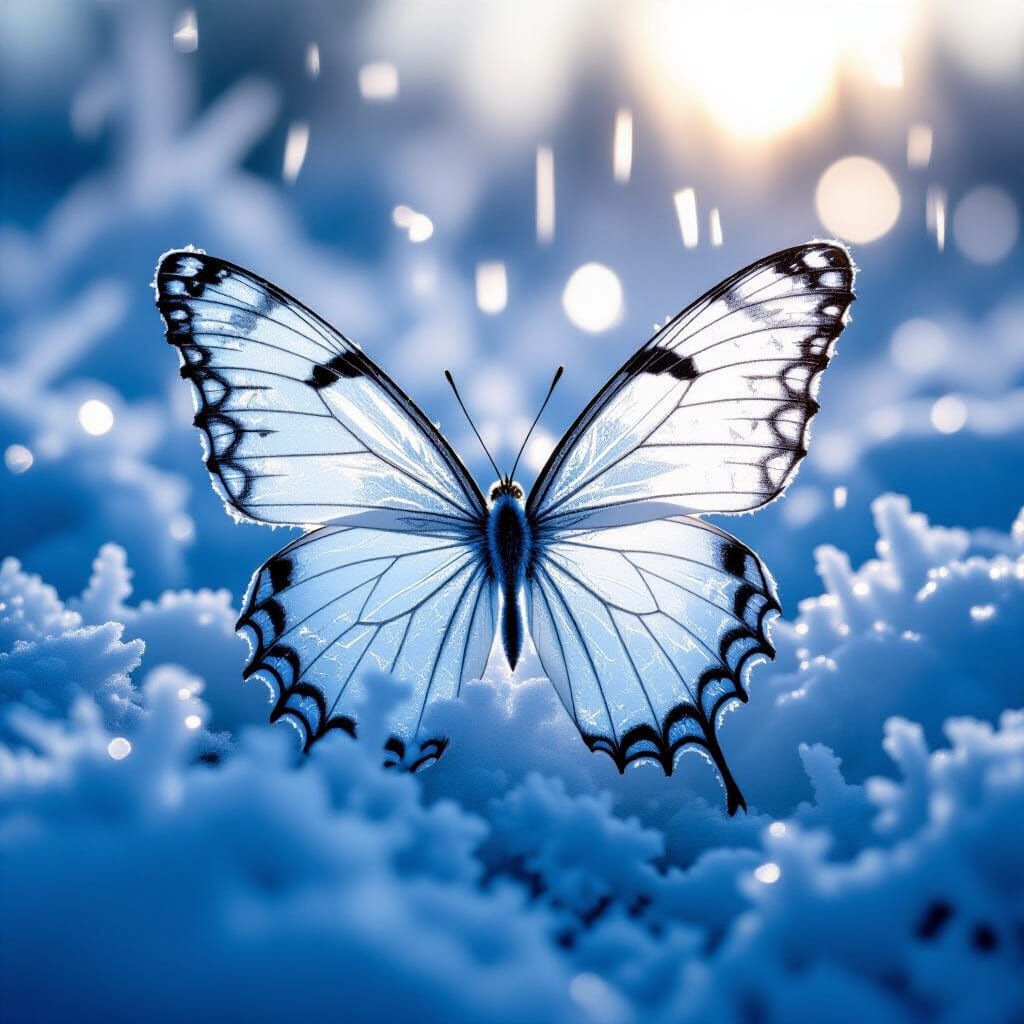 Crystalline Snow Butterfly in Atmospheric Digital Art