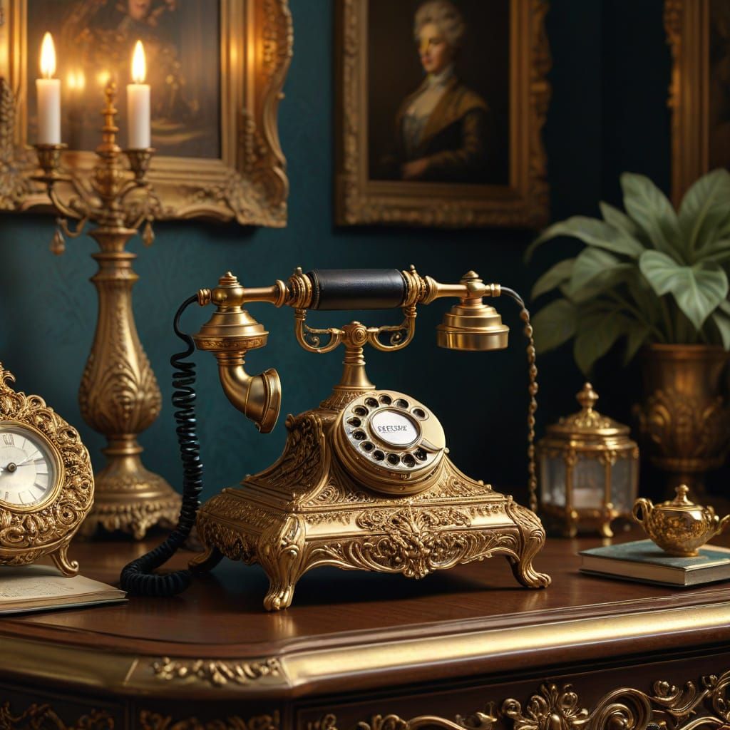 Ornate Gold Telephone in Rococo Room