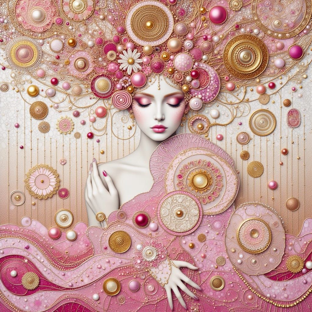 Ethereal Flower Goddess in Klimt-Inspired Opulence