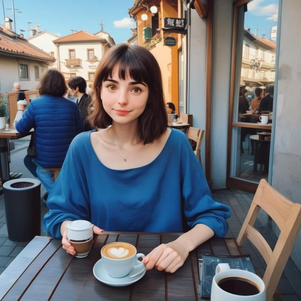 Brunette Girl with Coffee: Studio Ghibli Style