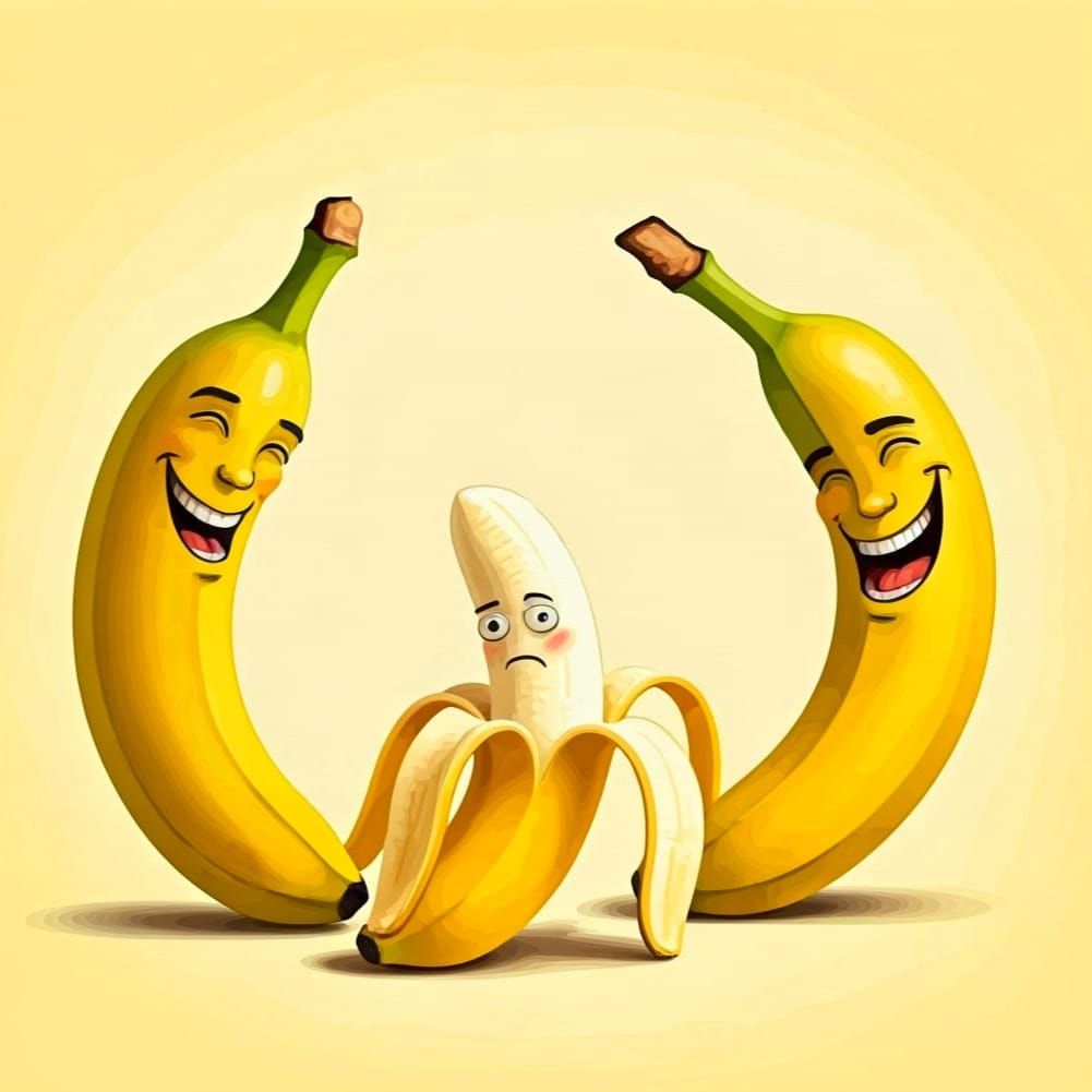 Laughing Bananas in Whimsical Watercolor Style