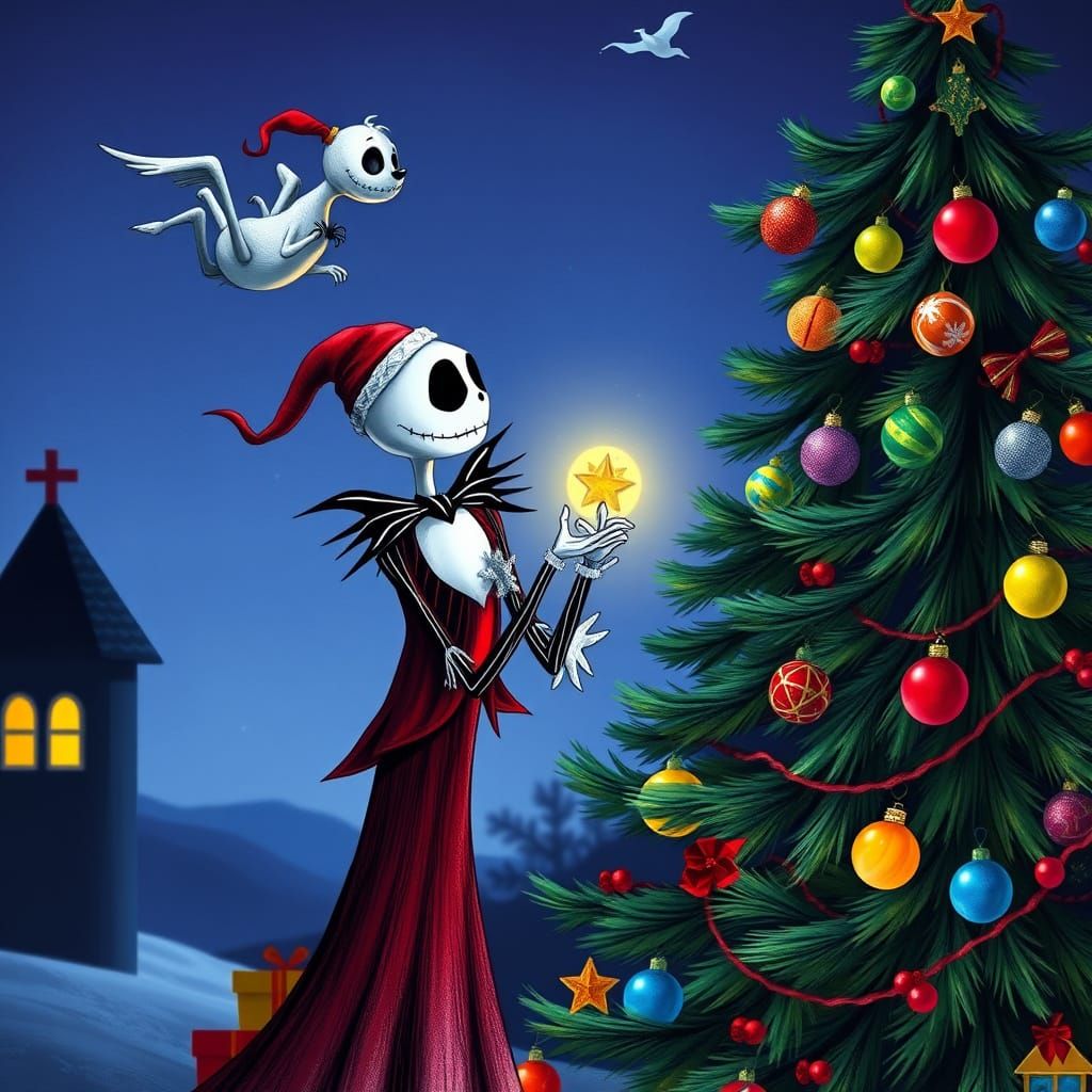 Jack Skellington and Sally Decorate for Christmas with Zero