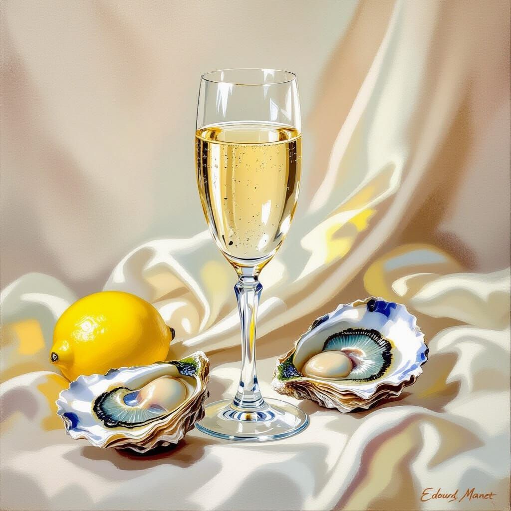 Champagne and Oysters Still Life: Impressionist Style