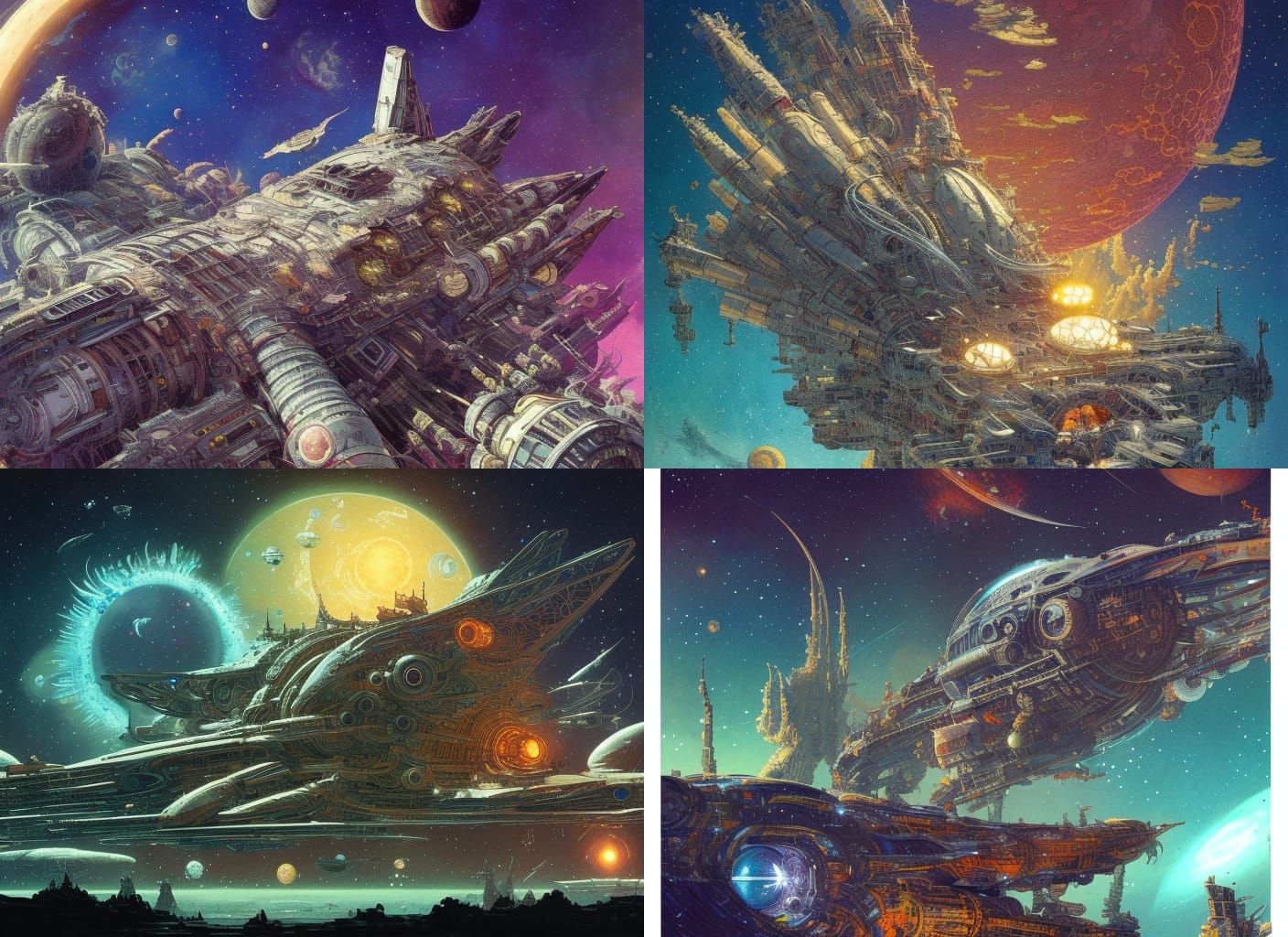 Epic Starship Amid Blazing Suns, Watercolor Splash Art