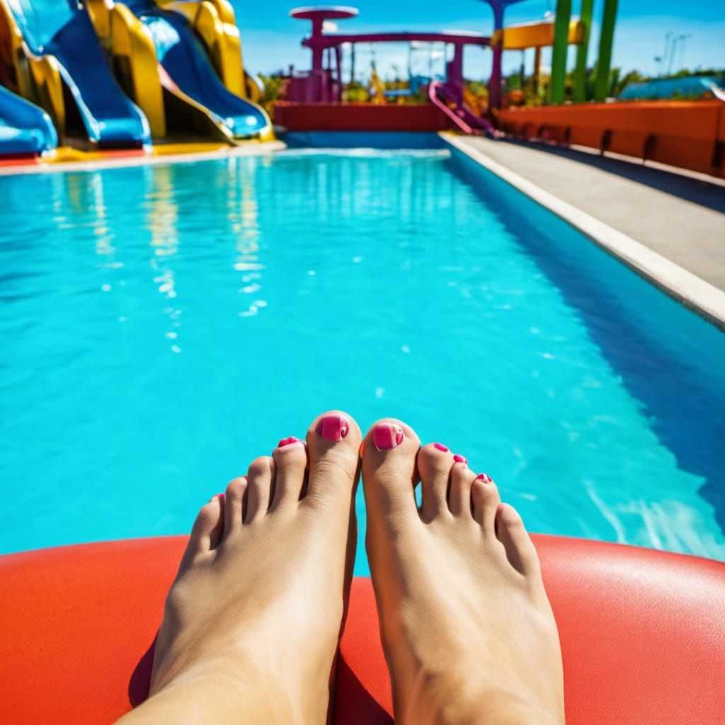 Bare Feet Resting by Waterpark Pool