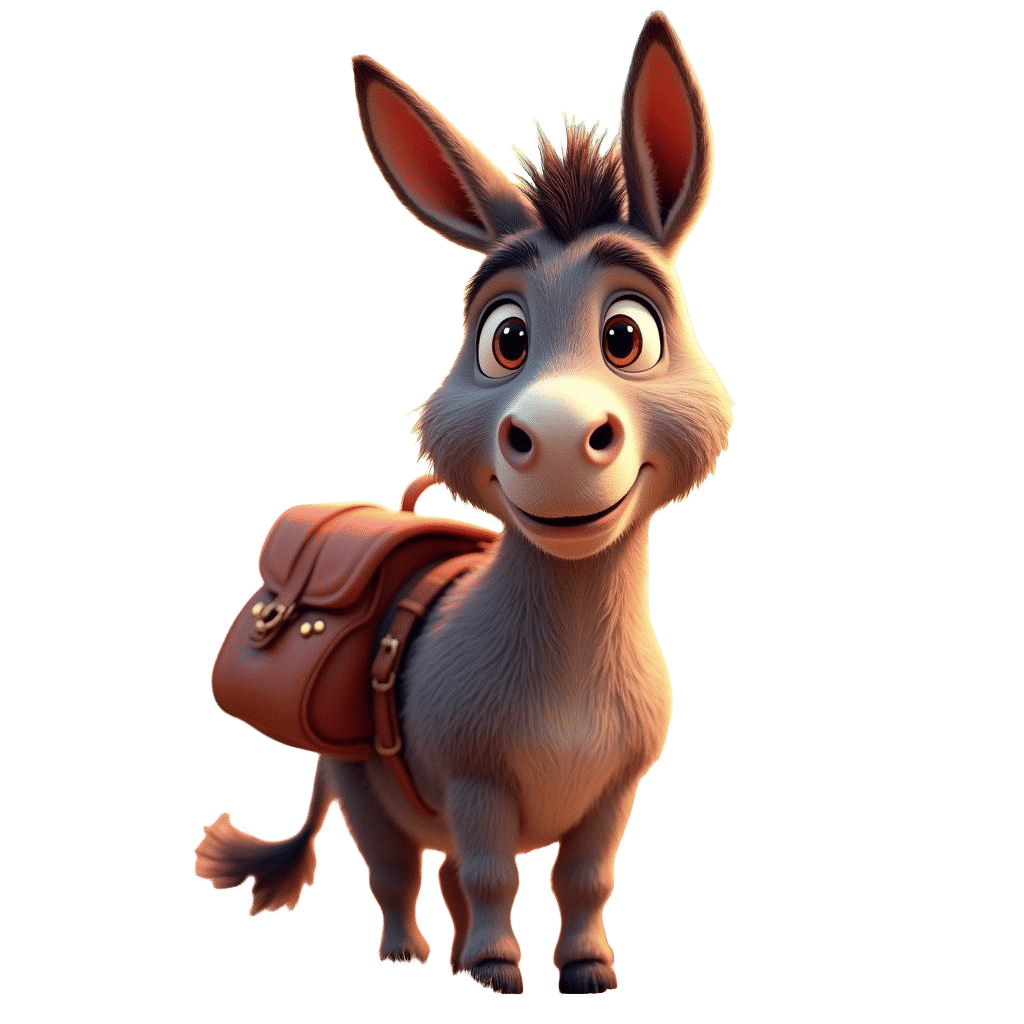 Cute Smart Donkey in Pixar-Style 3D Rendering
