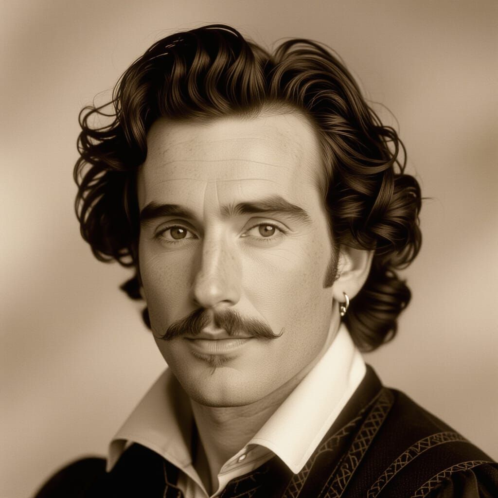 Young William Shakespeare Portrait in Sepia Tone