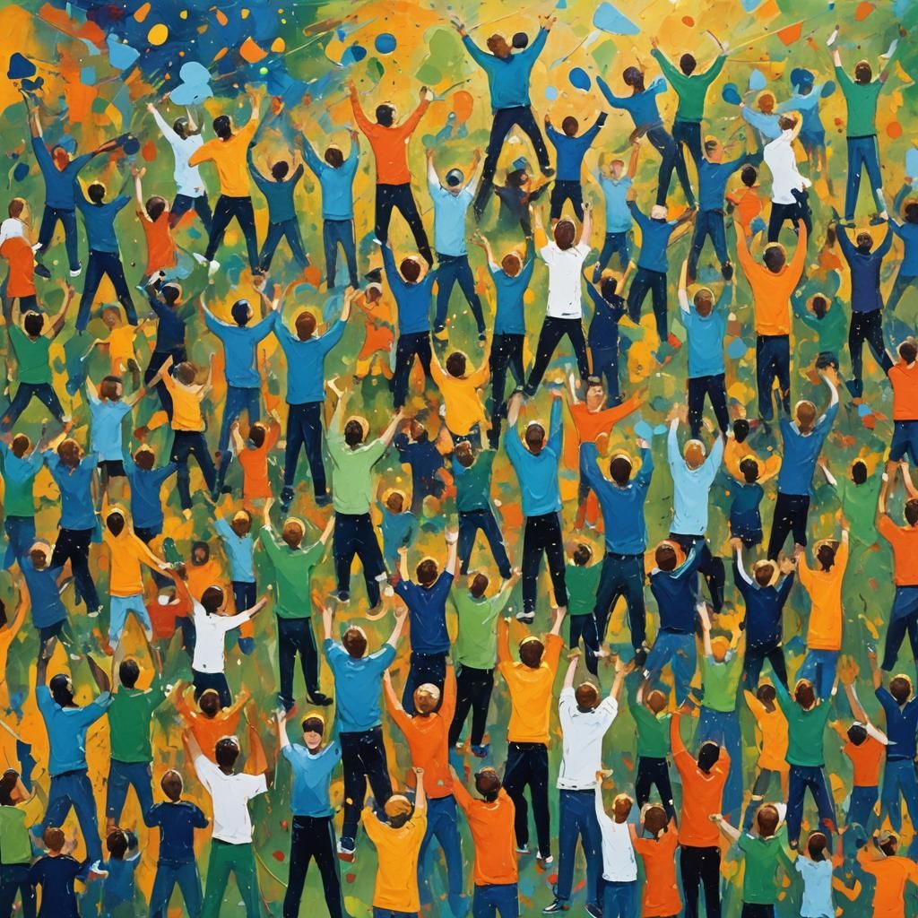 People Supporting Each Other in Expressionist Abstract Art