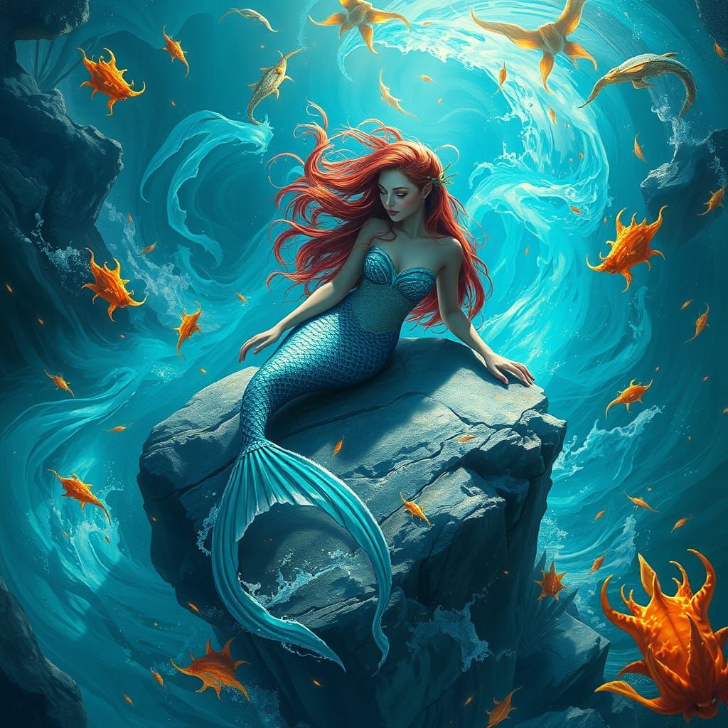 Majestic Mermaid in Dreamlike Oceanic Scene