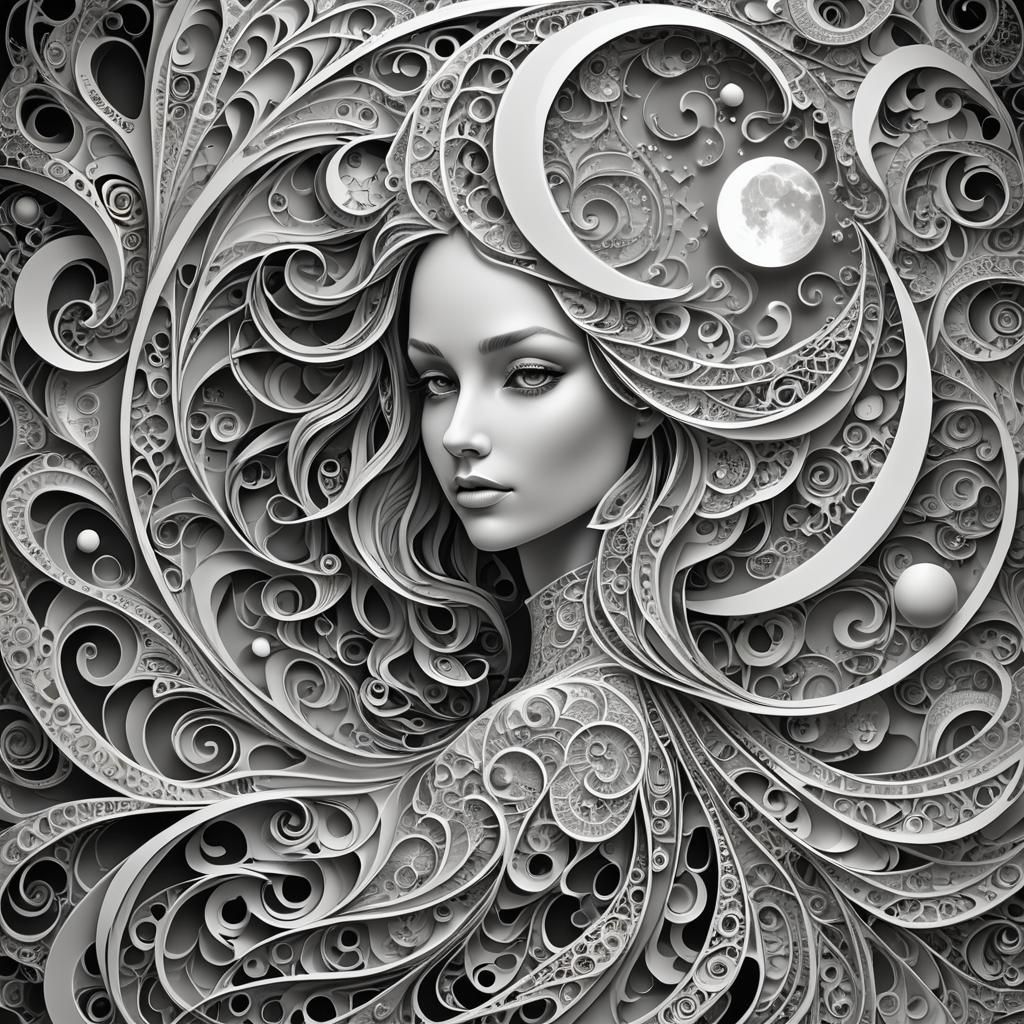 Girl in the Moon: Abstract Vector Fractal Art