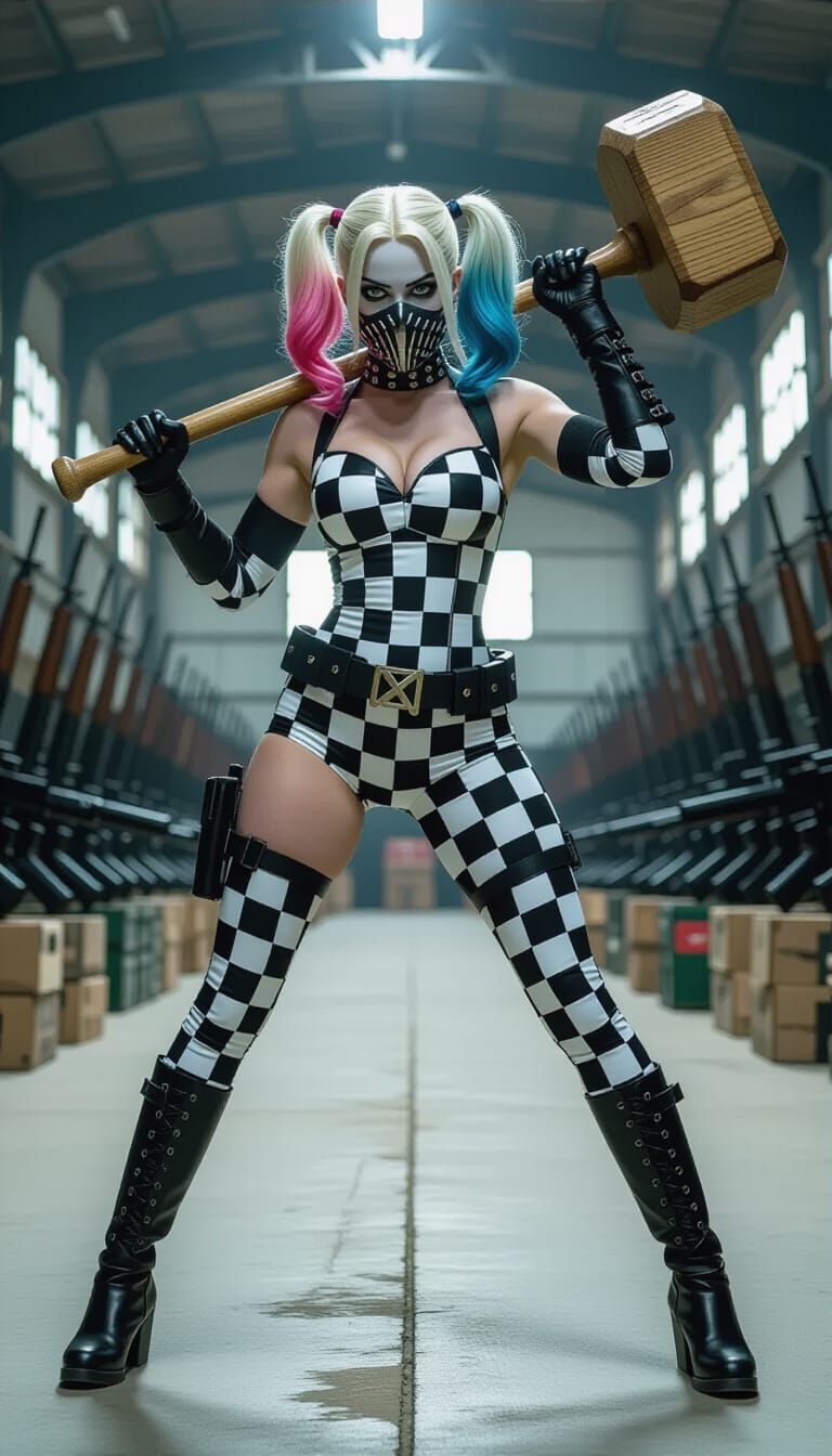 Harley Quinn with Mallet in Pin-Up Style