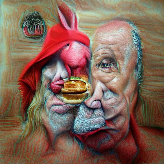 Photorealistic Red Rabbit Old Man Rendering