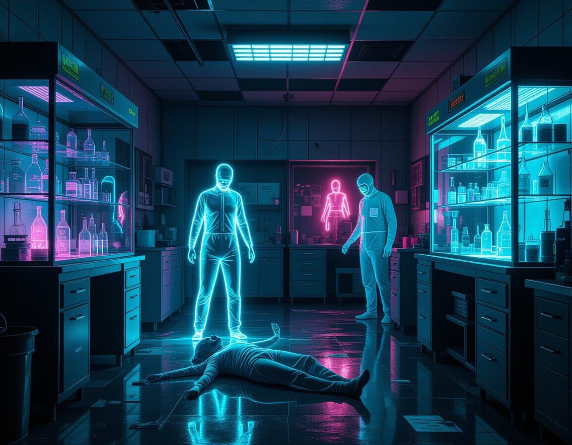 Glowing Neon Horror in Abandoned Lab