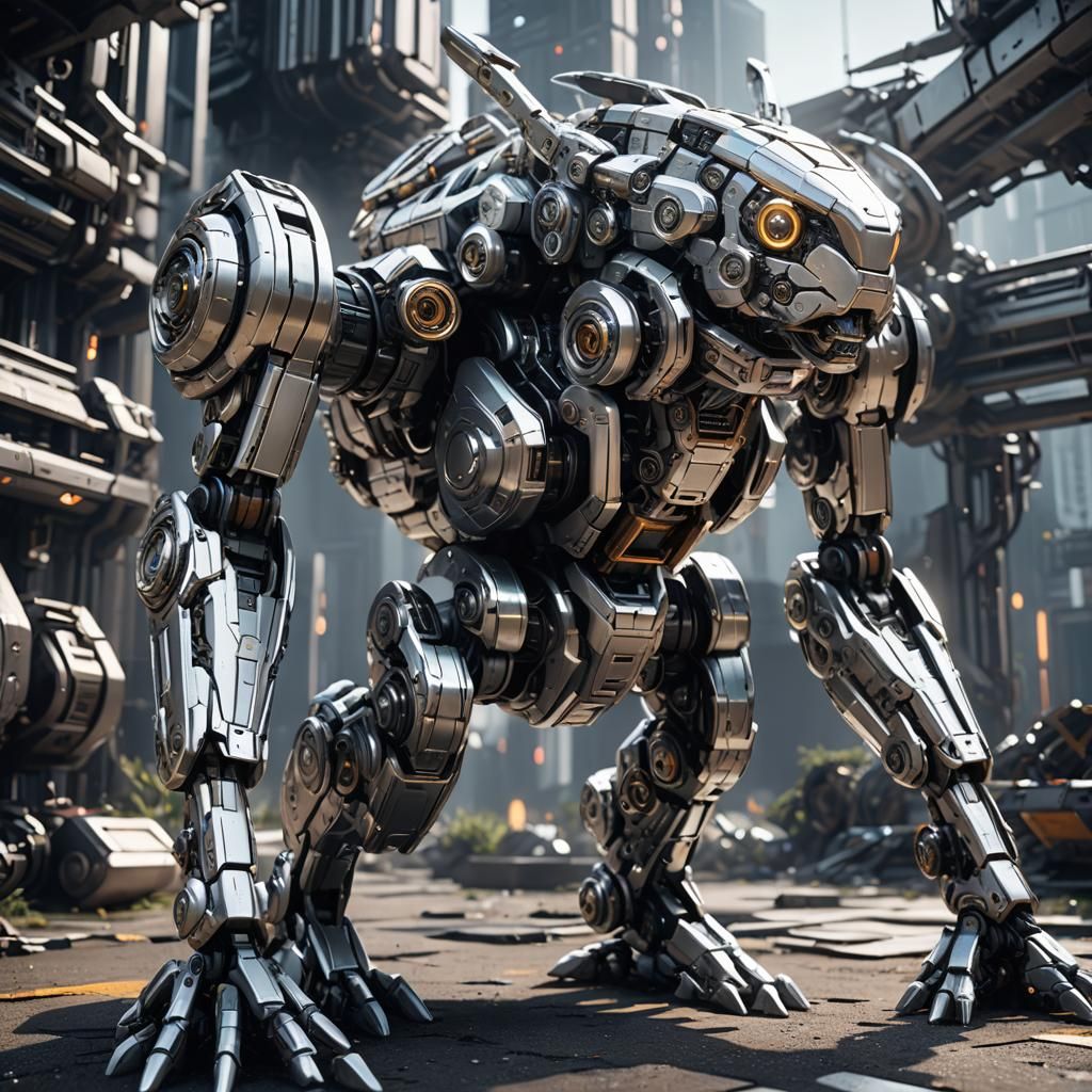 Futuristic Silver Rabbit with Intricate Mech Details