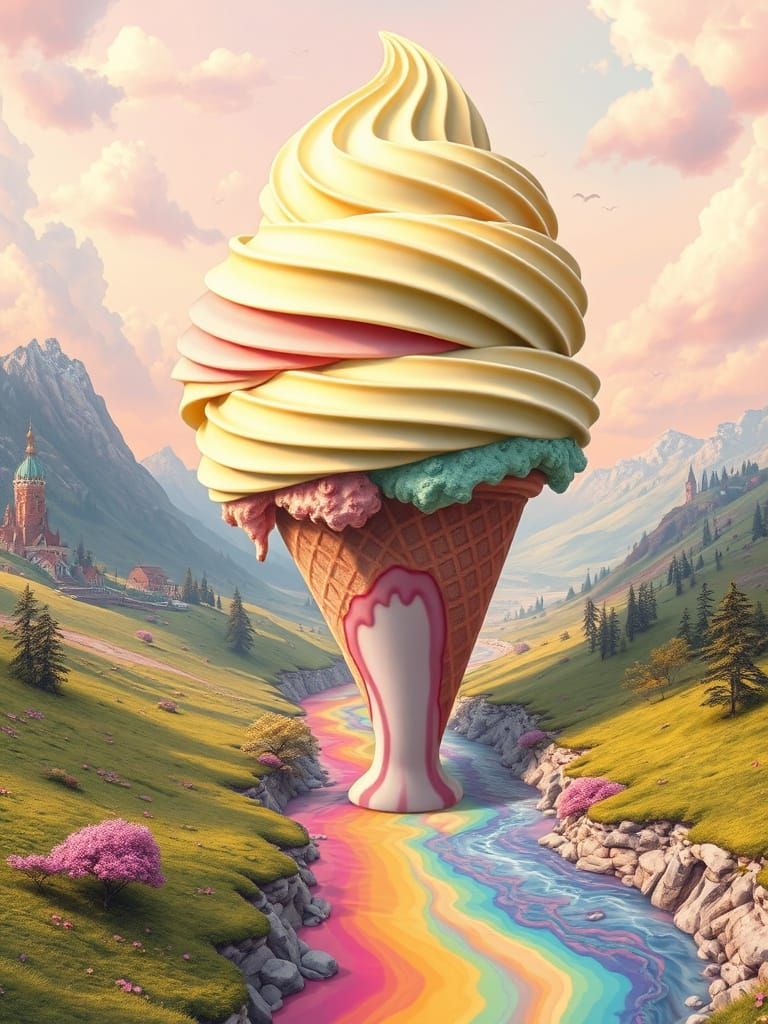 Surreal Ice Cream Cone in Candy Valley