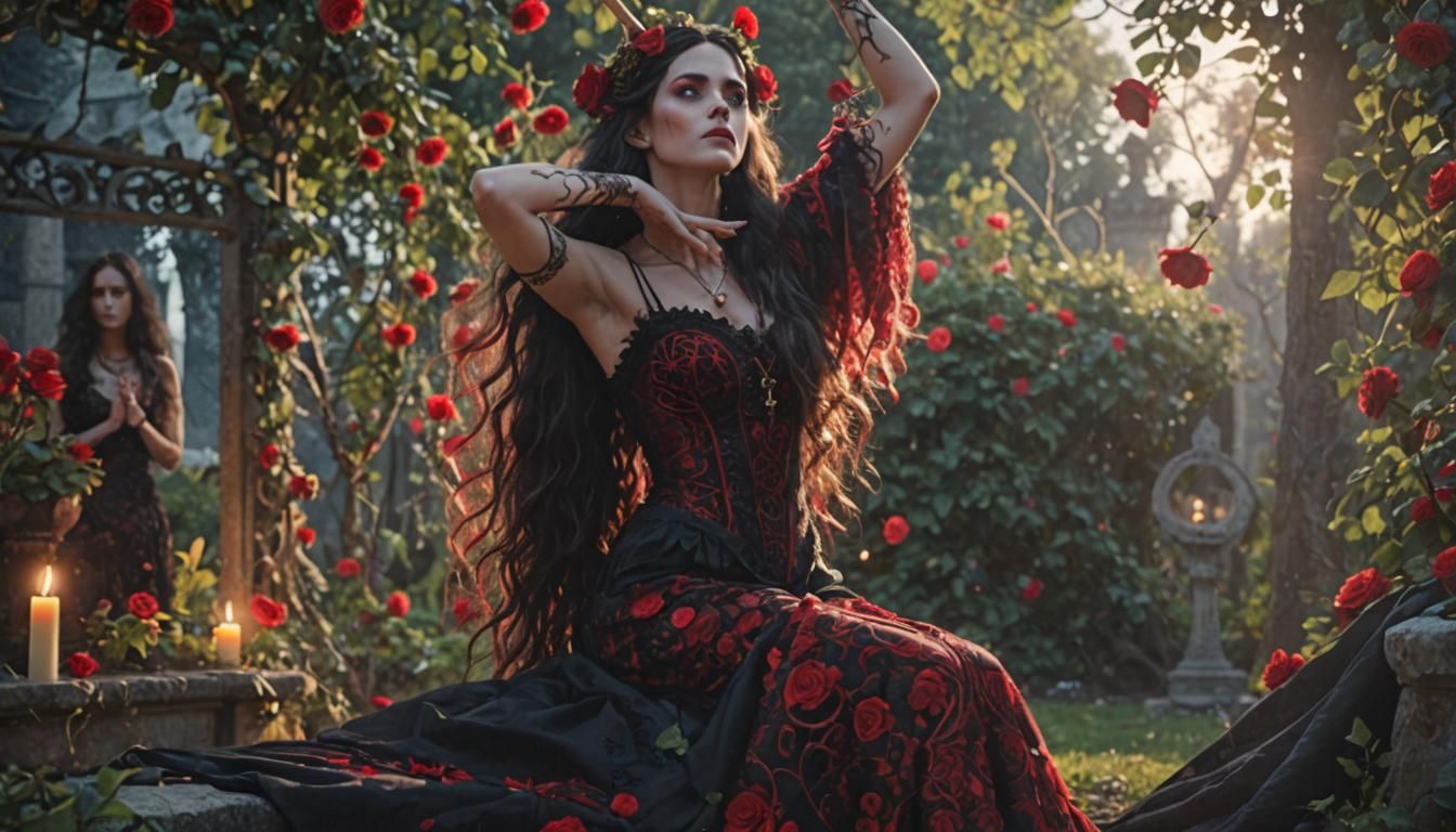 Gothic Fairy in Rose Garden, Dark Fantasy Art