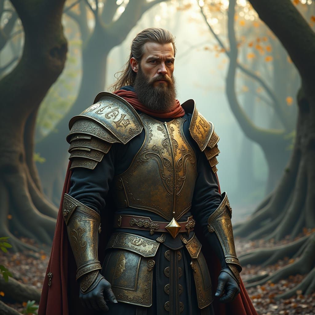 Stalwart Warrior in Mystical Forest: Epic Fantasy Art