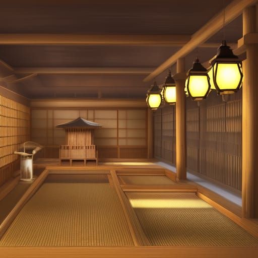 Japanese Bath House at Evening: Detailed Matte Painting