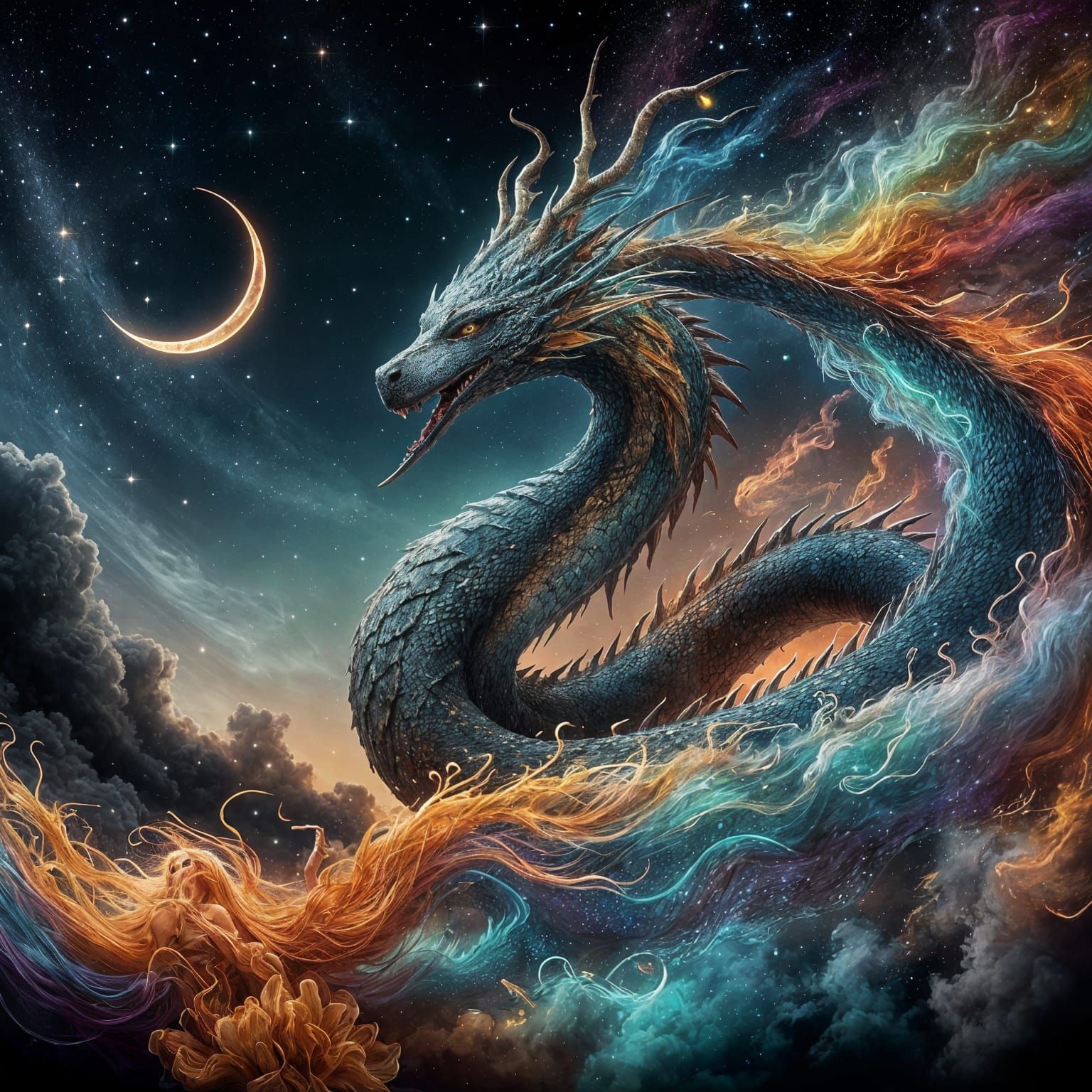 Ethereal Dragon Emerges in Vibrant Hyperrealism