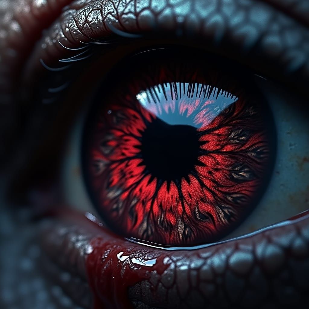 Sith Lord Eye Close-up: Veins and Crystalline Iris