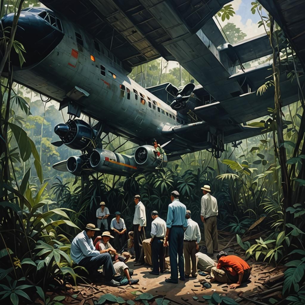 Lost Passenger Jet in Borneo, Impressionist Style