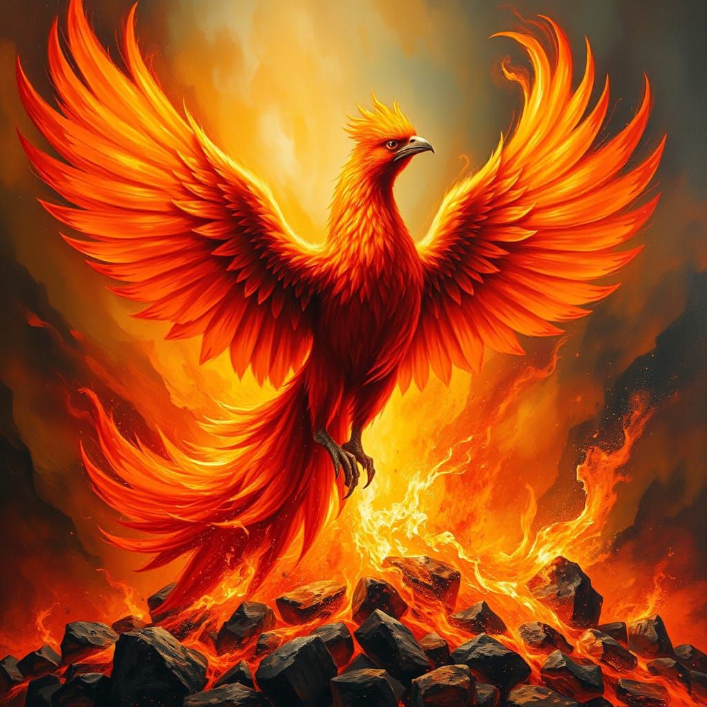 Phoenix Ascends in a Kaleidoscope of Warm, Golden Tones