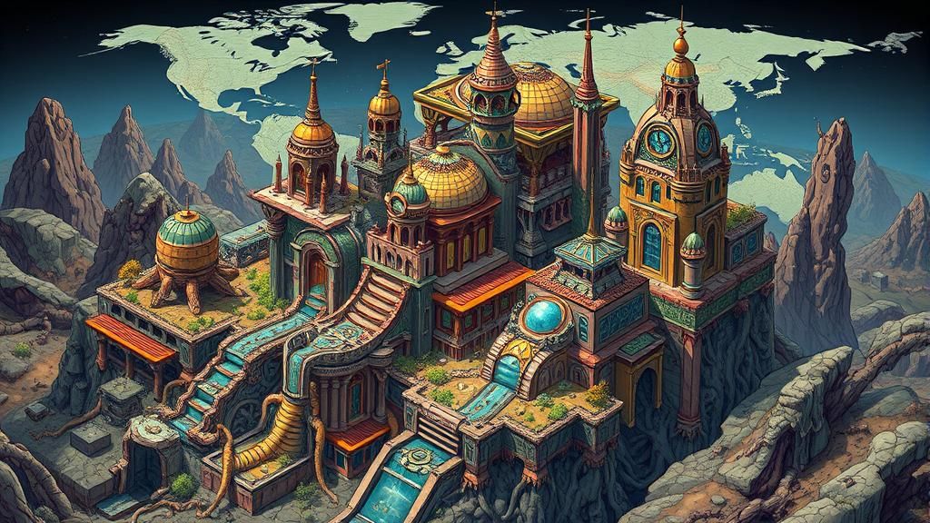 Futuristic Biomechanical Cityscape in Exploded Axonometric S...