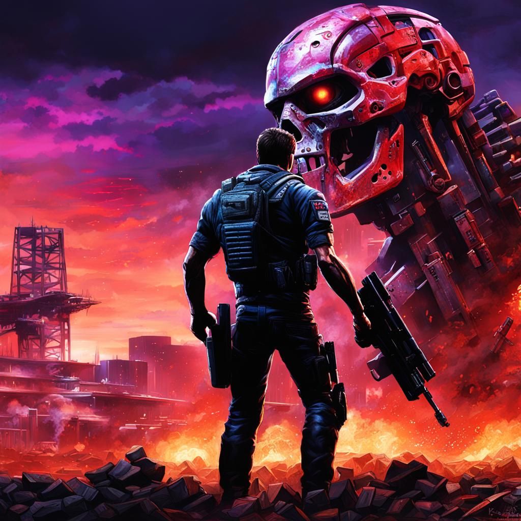 Terminator T-600 Confrontation in Apocalyptic Los Angeles