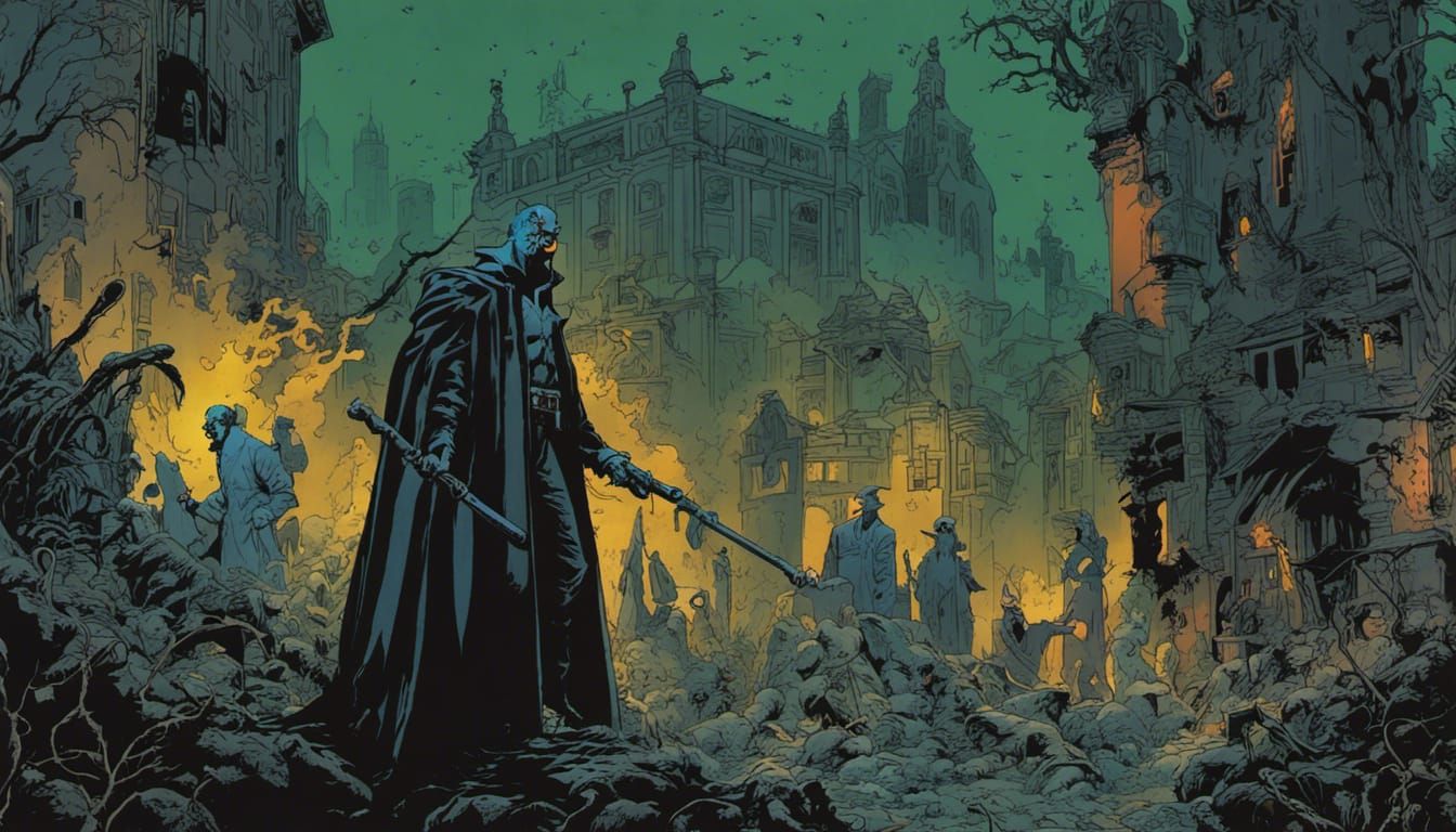 Dystopian Plague Doctor in Graphic Novel Style