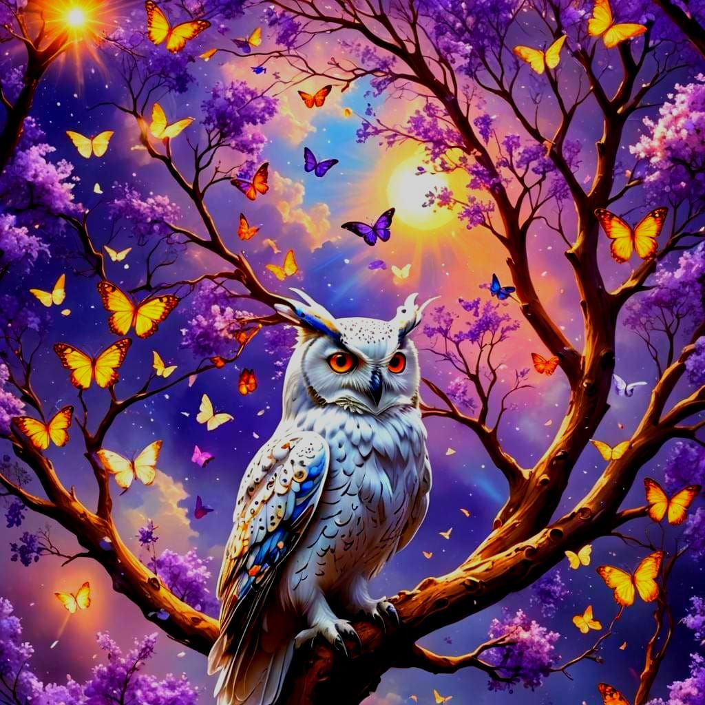 Butterfly on Owl in Tree of Life