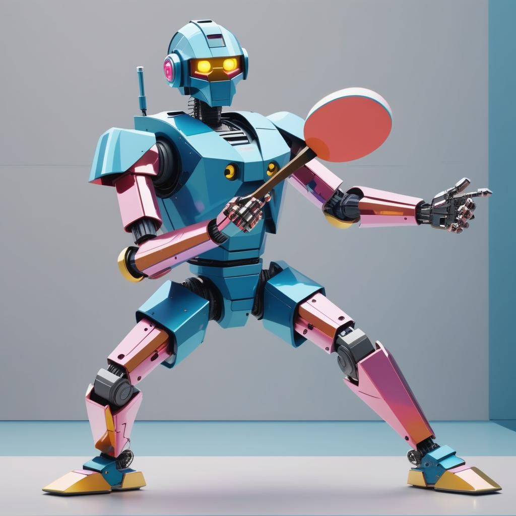 Robot Playing Ping-Pong in Synthwave Style