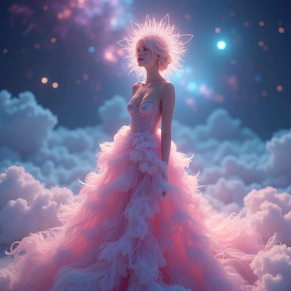 Ethereal Chloe in Cosmic Landscape, Digital Art