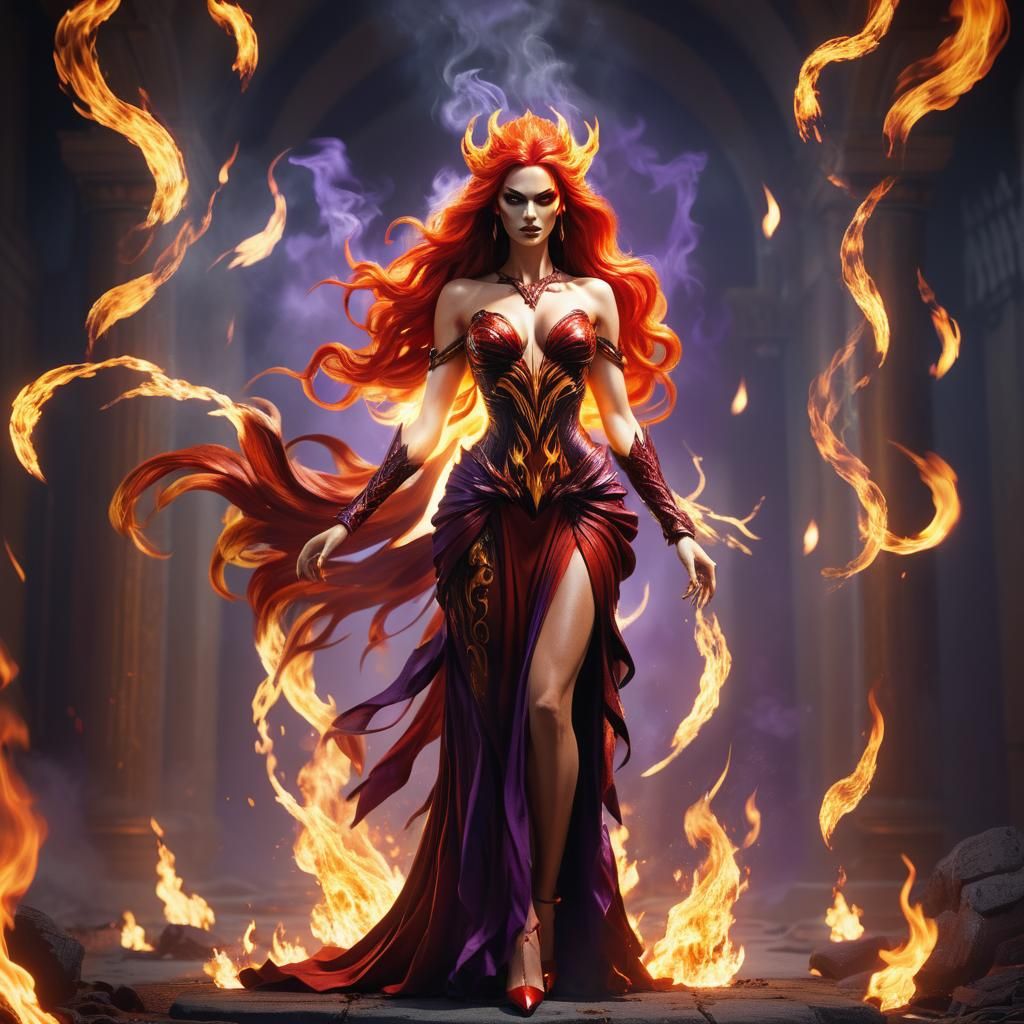 Evil Fire Goddess in Greg Rutkowski Style