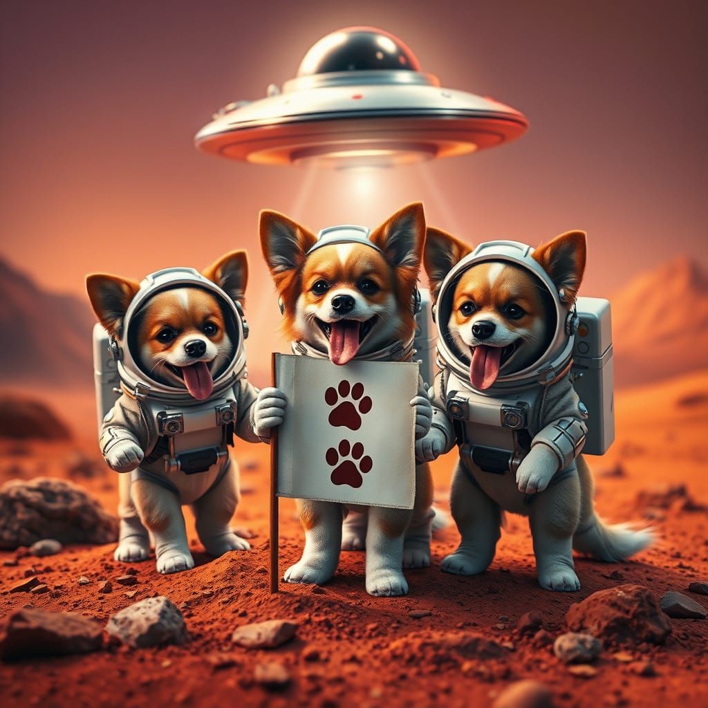 Cute Canine Astronauts Plant Flag on Mars in Hyperrealistic ...