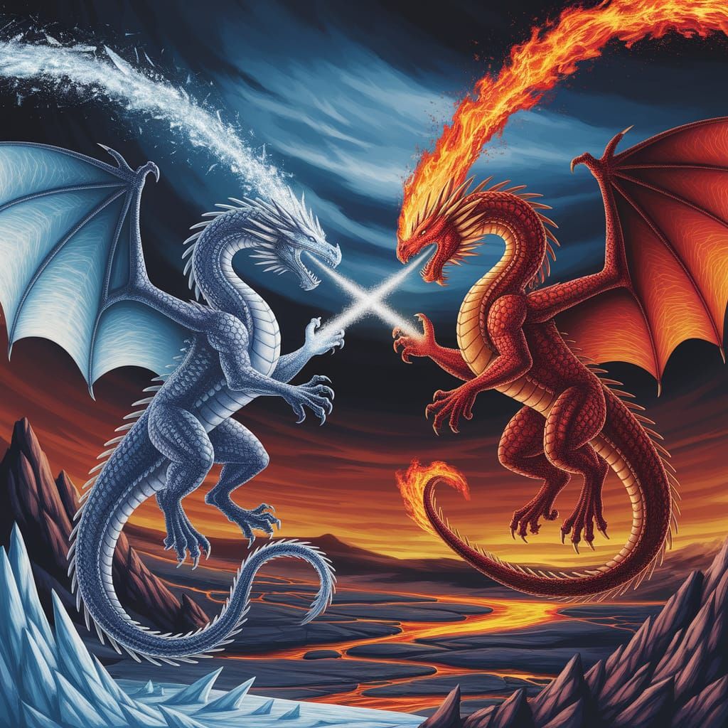 Epic Battle: Ice Dragon Versus Fire Dragon