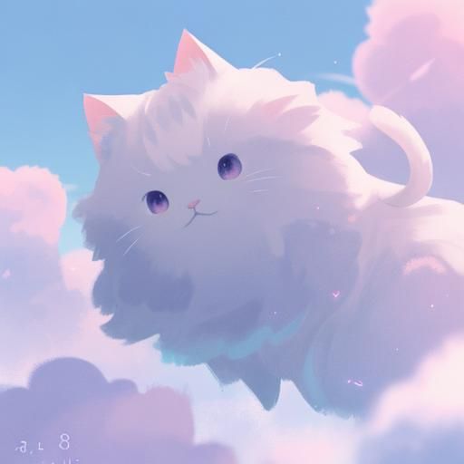 Anime Portrait of White Cat in Pink Bowtie
