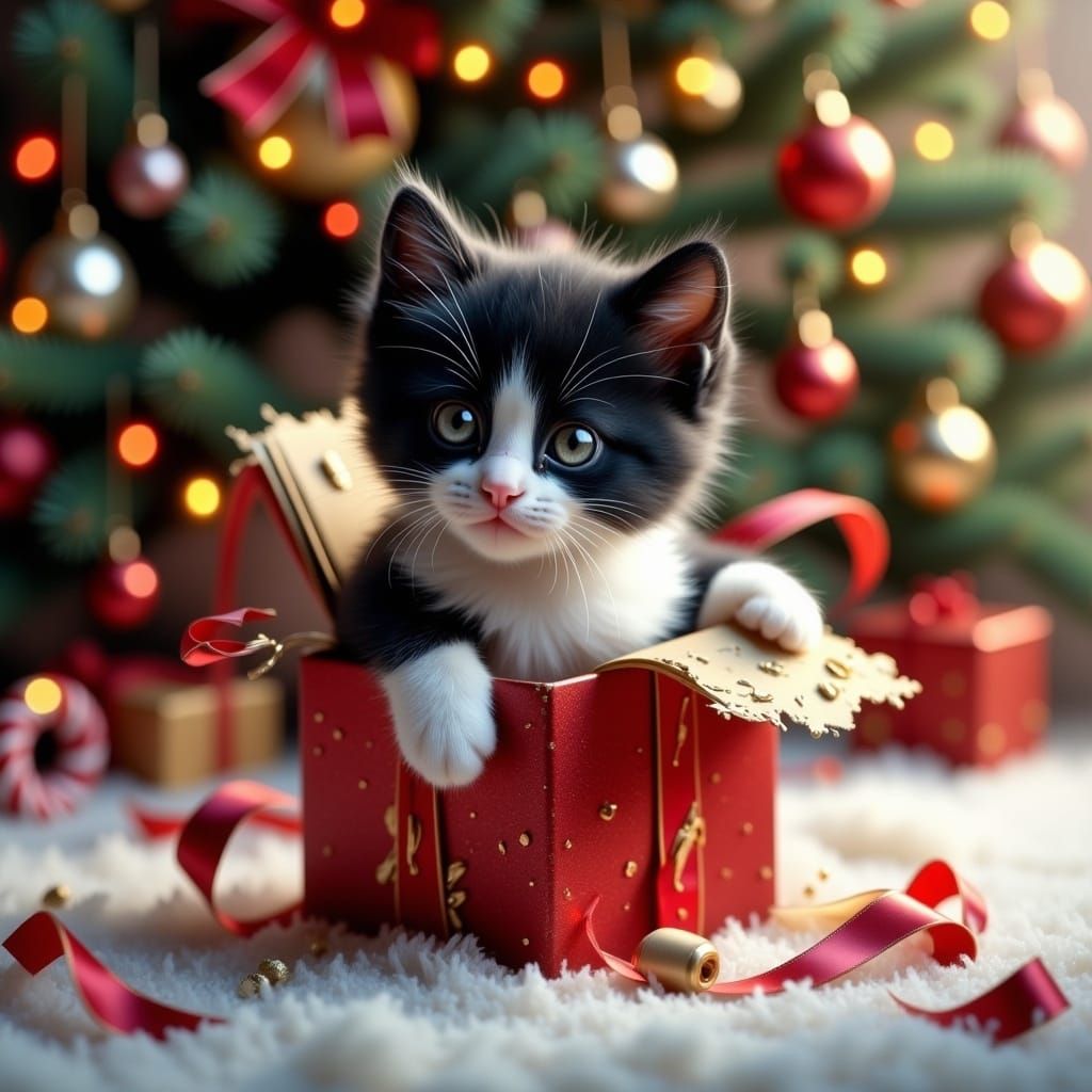 Hyperrealistic Christmas Kitten Joy