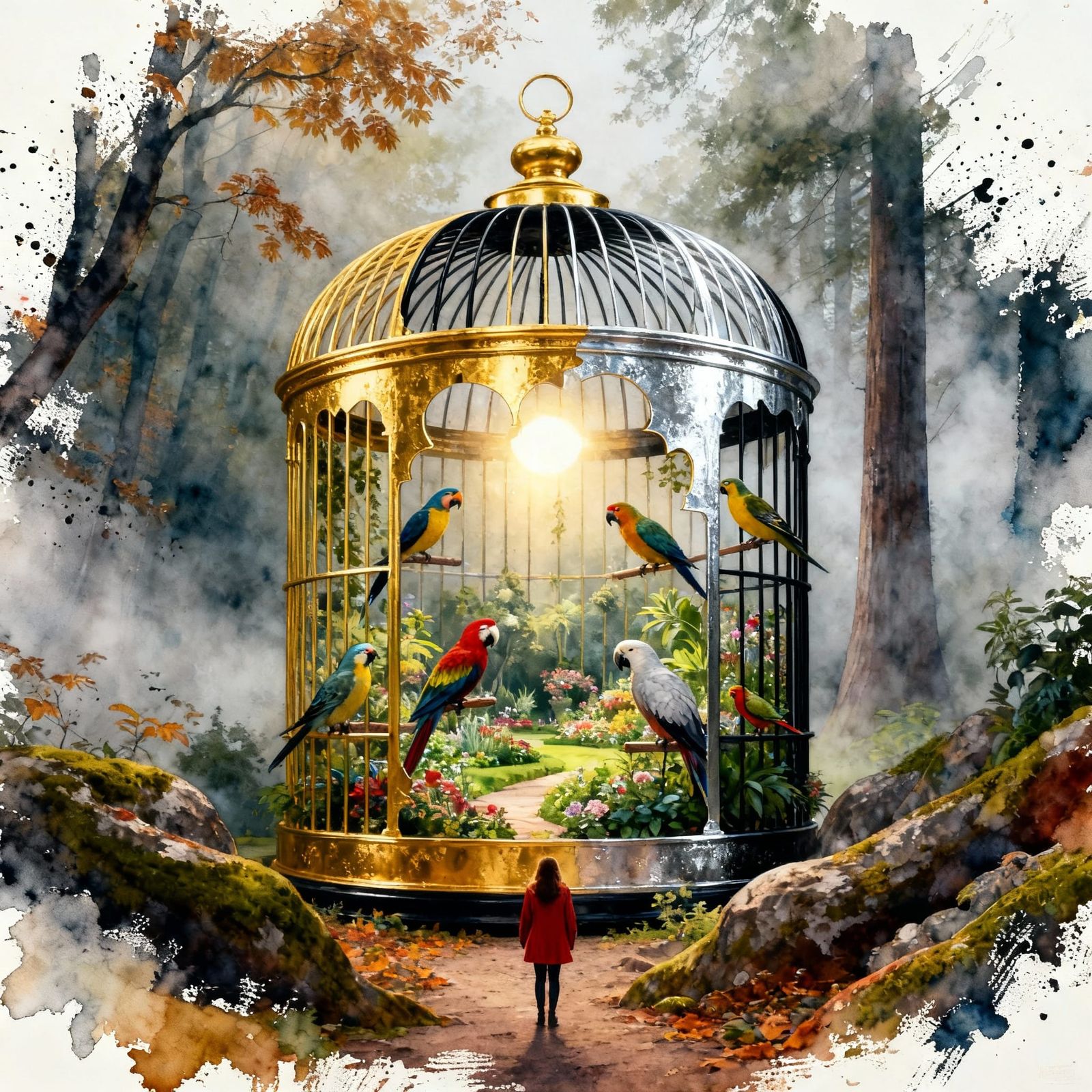 Exotic Garden Paradise Inside Giant Ornate Birdcage