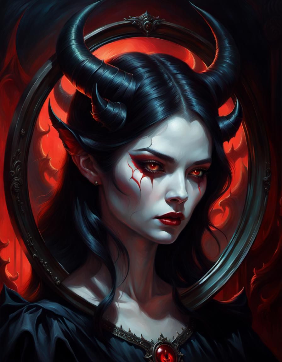 Terrifying Devil in Mirror, Fantasy Art