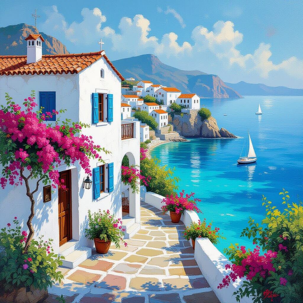 Greek Village House in Impasto Style with Coastal Serenity