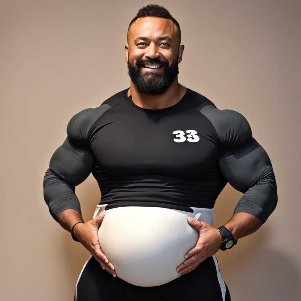 Muscular Bodybuilder with Distended Abdomen