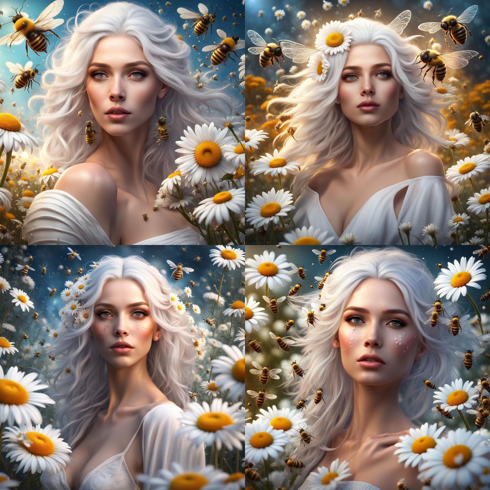 Goddess with Bees and Daisies in Fantasy Art