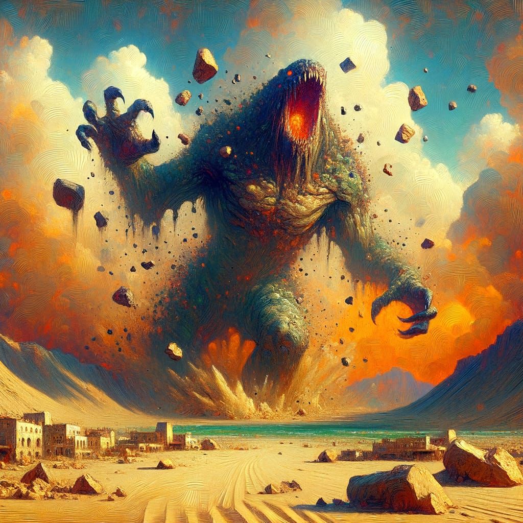 Fantastical Desert Beast Unleashes Chaos on Ancient Town