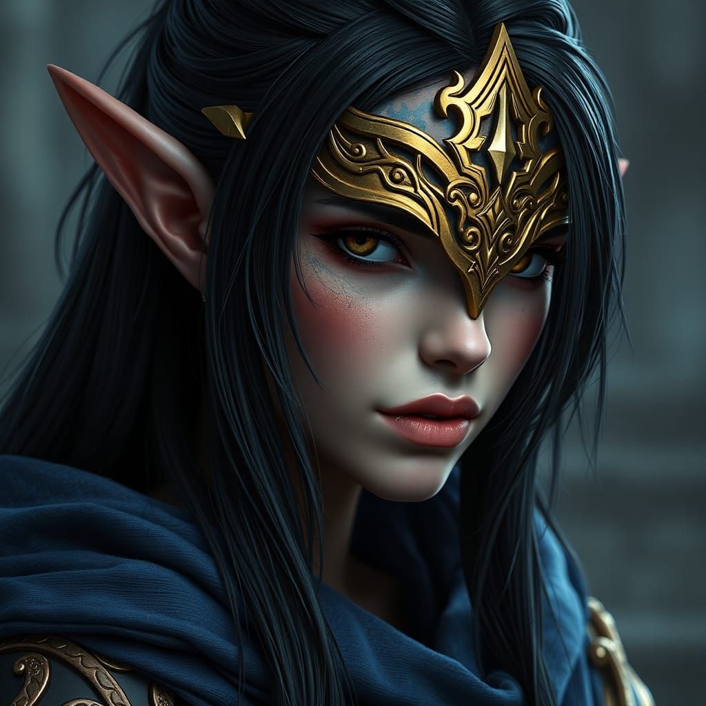 High-Elf Woman in Blue Robes, Fantasy Art