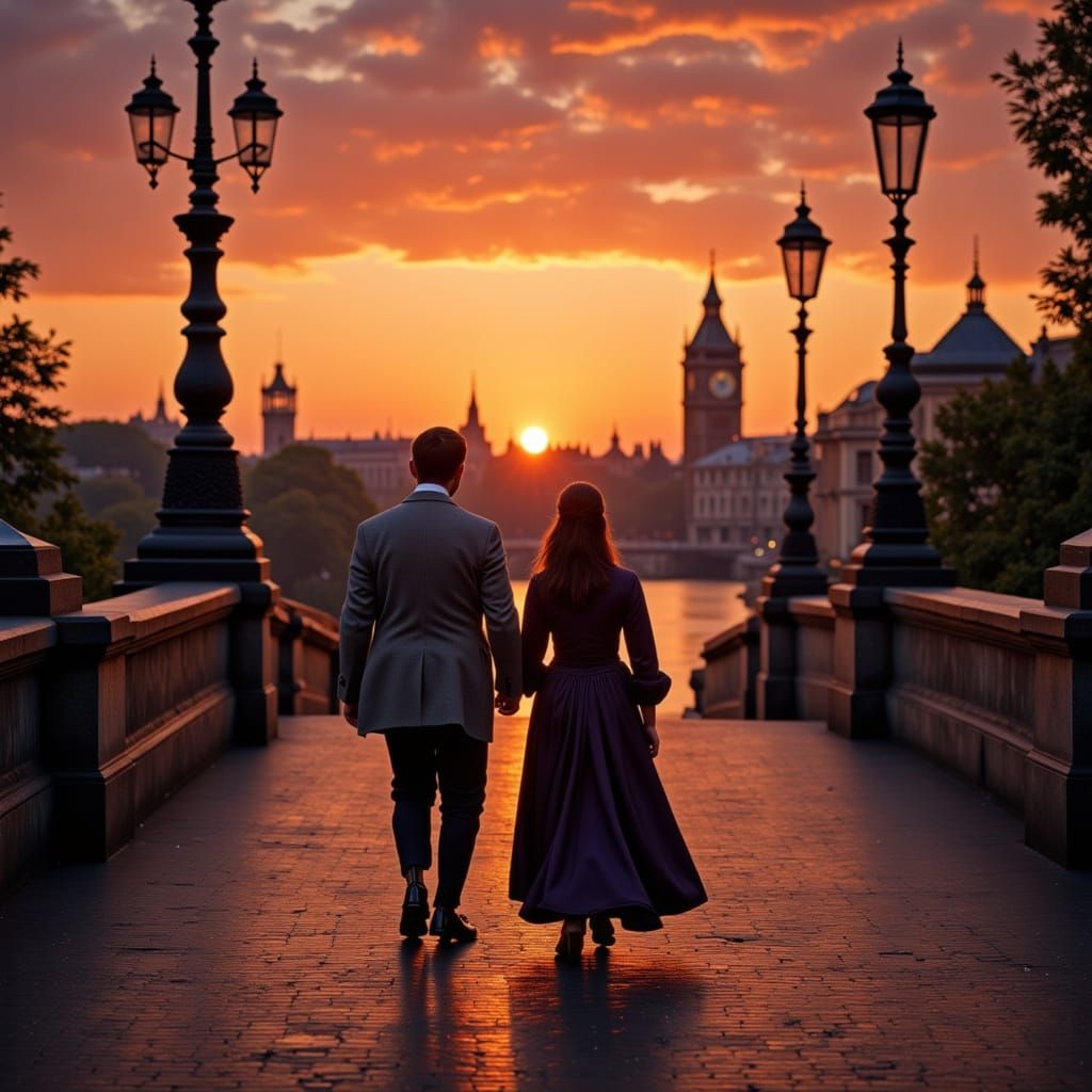 18th Century London Sunset Over Thames River