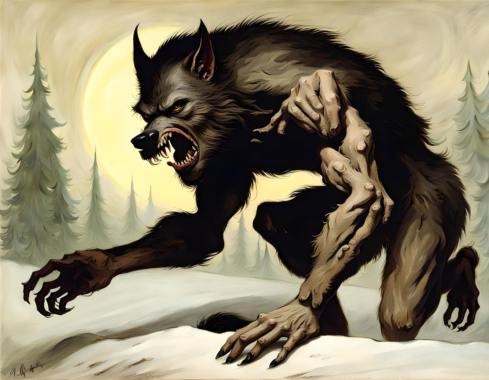 Eerie Werewolf in Forest, Fantasy Art