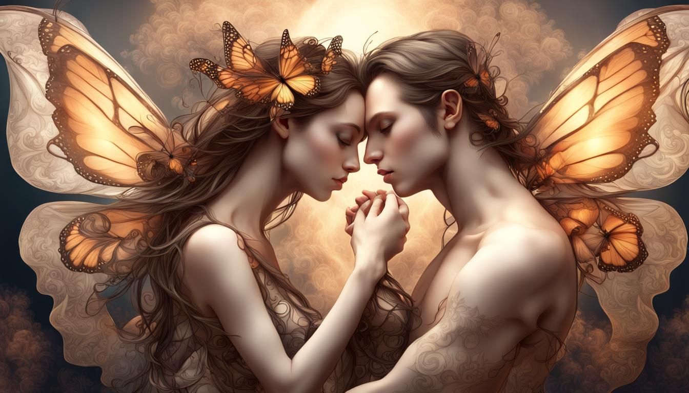 Angelic Embrace with Butterfly Wings