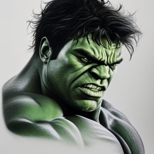 Hyperrealistic Hulk Splash Art: Detailed Charcoal Drawing