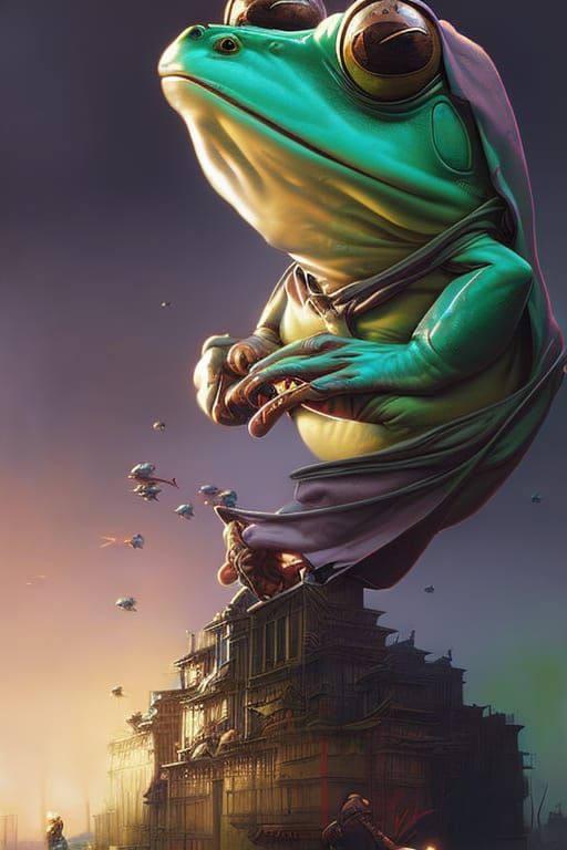 Majestic Frog Portrait in Detailed Triadic Color